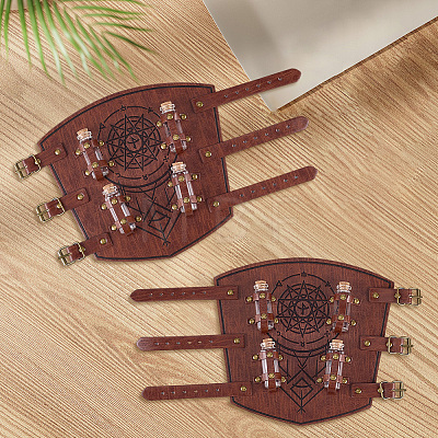 1 Pair Adjustable PU Leather Cord Bracelet with Glass Bottles AJEW-CL0002-53A-1
