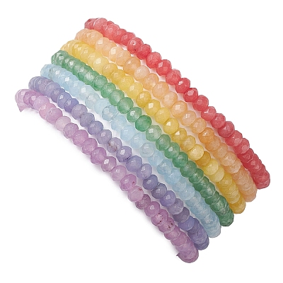 7Pcs Dyed Natural Malaysia Jade Rondelle Beads Stretch Bracelets for Women BJEW-JB13048-1