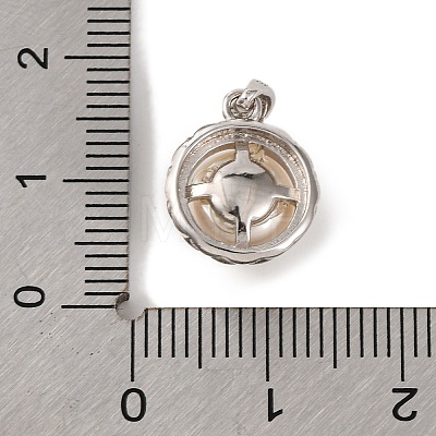 Rhodium Plated 925 Sterling Silver & Natural Shell Half Round Charms with 925 Stamp STER-C009-10P-1