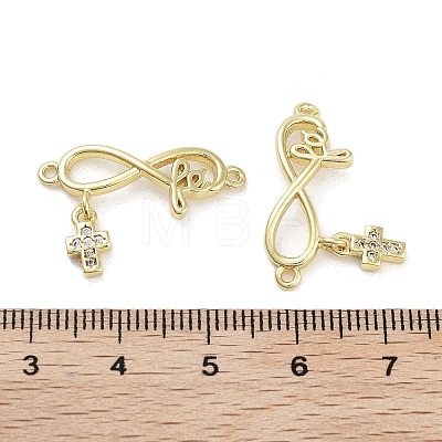 Rack Plating Brass Micro Pave Clear Cubic Zirconia Infinity with Cross Links Connector KK-Z064-31G-1