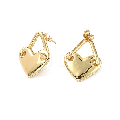 Brass Heart Padlock Stud Earrings for Women EJEW-P214-16G-1