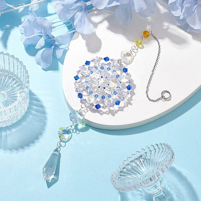 Glass Beaded Flower Hanging Ornaments HJEW-TA00187-1