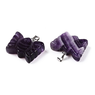 Natural Amethyst Carved Butterfly Pendants G-N342-01D-1