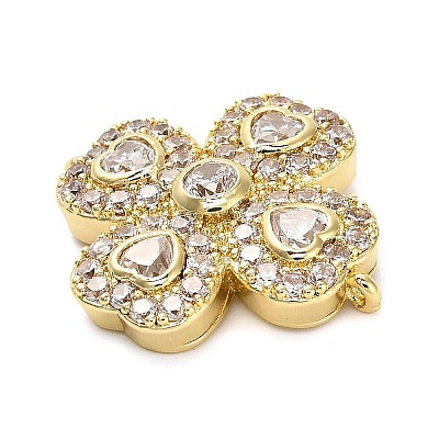 Brass Clear Cubic Zirconia Flower Connector Charms KK-L229-065G-1