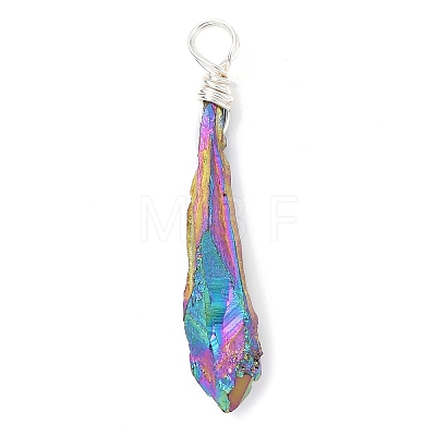 Electroplated Raw Rough Natural Quartz Crystal Copper Wire Wrapped Pendants PALLOY-JF02411-02-1