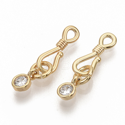 Brass Micro Pave Clear Cubic Zirconia Hook and S-Hook Clasps X-KK-T051-26G-NF-1