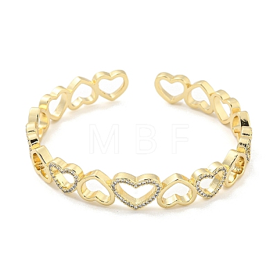 Heart Brass Micro Pave Clear Cubic Zirconia Open Cuff Bangles for Women BJEW-Z062-02B-1