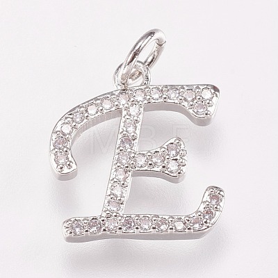 Brass Micro Pave Cubic Zirconia Letter Pendants ZIRC-A010-E02-1