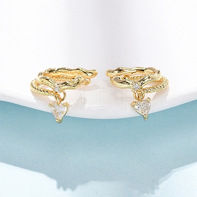 Heart Brass Micro Pave Clear Cubic Zirconia Cuff Earrings EJEW-H178-05G-1