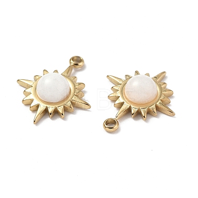 Vacuum Plating 201 Stainless Steel Natural White Jade Charms STAS-C064-VC940-1