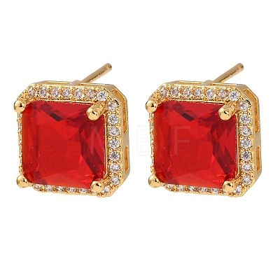 Brass Micro Pave Cubic Zirconia Stud Earrings for Women EJEW-F418-14G-1