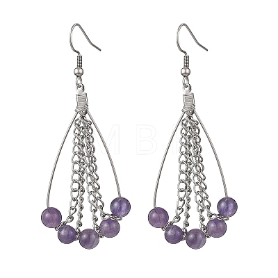 Teardrop Natural Amethyst Dangle Earrings EJEW-JE06762-1
