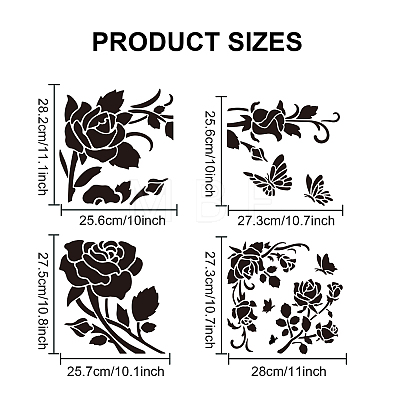 US 1 Set Rose PET Hollow Out Drawing Painting Stencils DIY-MA0001-62-1