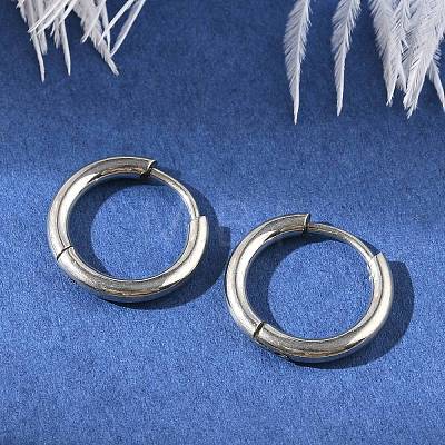 Tarnish Resistant 202 Stainless Steel Huggie Hoop Earrings X-EJEW-F111A-14mm-P-1