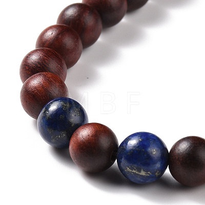 Wood & Lapis Lazuli Beads Necklaces NJEW-JN04134-1