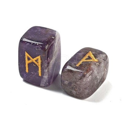 Rectangle Natural Amethyst Rune Stones G-Z059-01J-1