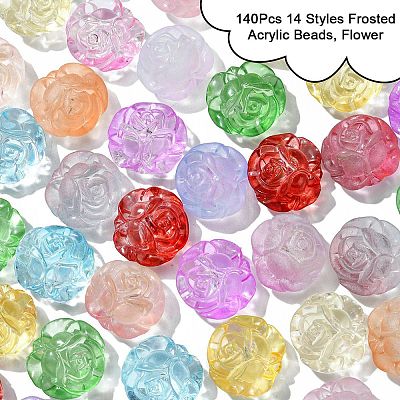 140Pcs 14 Styles Frosted Acrylic Beads MACR-YW0003-02-1