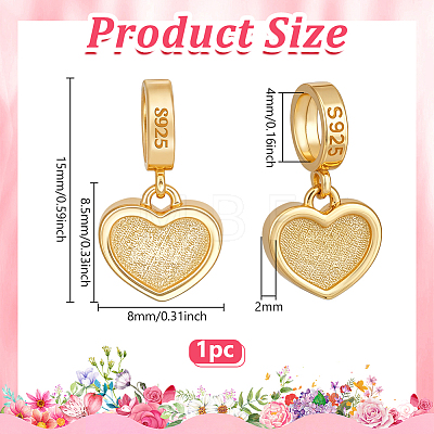 1Pc 925 Sterling Silver Heart Charms STER-BC0004-37G-1