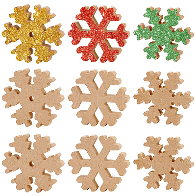 9Pcs 3 Style Snowflake Wooden Blank Display Decorations AJEW-BC0002-07-1