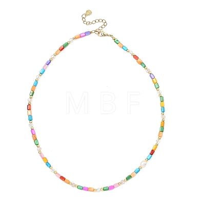 Dyed Natural Freshwater Shell Column & Faceted Rondelle Glass Beaded Necklaces for Women NJEW-JN06050-1