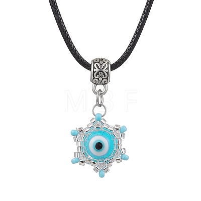 Evil Eye Handmade Lampwork & Glass Sead Beaded Pendant Necklaces NJEW-MZ00092-05-1