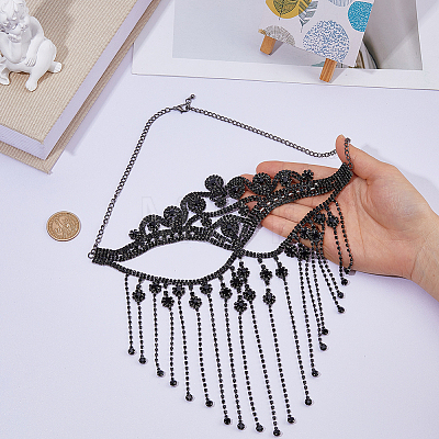 1Pc Alloy Rhinestone Tassel Masquerade Masks AJEW-FH0009-04B-1