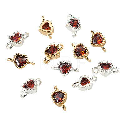 12Pcs 2 Colors Brass Pave Cubic Zirconia Heart Links Connector Charms KK-TA0003-48G-1