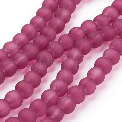 Medium Violet Red Frosted Round Transparent Glass Bead Strands X-GLAA-S031-8mm-39-1