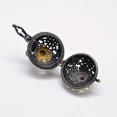 New Hollow Brass Round with Flower Cage Pendants KK-F0303-AB-NR-1