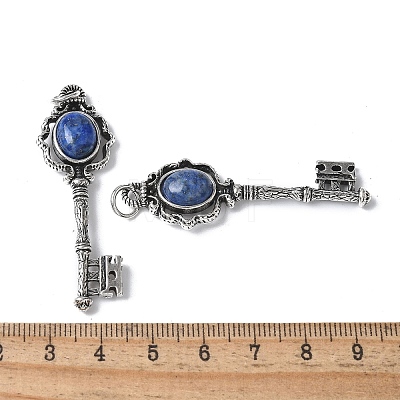 Key Brass Natural Lapis Lazuli Big Pendants KK-D361-01AS-29-1