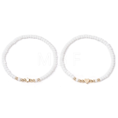 2Pcs 2 Styles Glass Seed Beaded Stretch Bracelet Sets for Women BJEW-JB11373-03-1