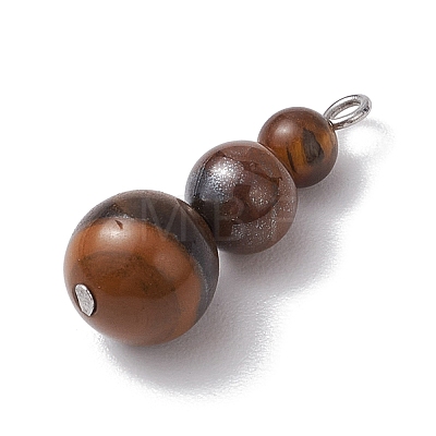 Natural Tiger Eye Round Beaded Pendants PALLOY-JF02867-01-1