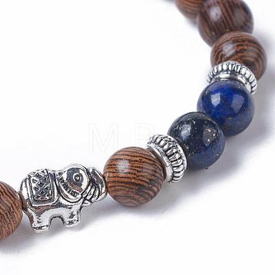 Dyed Wood Round Beads Stretch Bracelets BJEW-JB04839-1