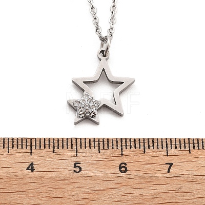 304 Stainless Steel Crystal Rhinestone Double Star Pendant Cable Chain Necklaces NJEW-Z056-02A-P-1