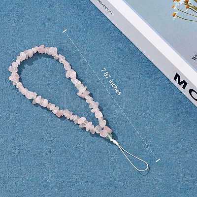 Natural Rose Quartz Chips Cell Phone Lanyard Wrist Strap HJEW-SW00018-03-1