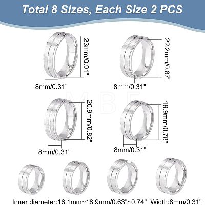 DICOSMETIC 16Pcs 8 Size 316 Stainless Steel Grooved Finger Ring for Men Women RJEW-DC0001-09A-1