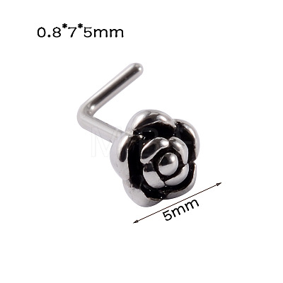 304 Stainless Steel L Shaped Flower Nose Studs WG137BA-08-1