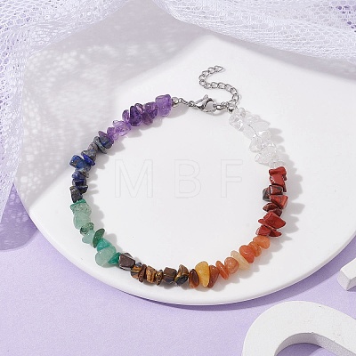 Chakra Natural Gemstone Chips Beaded Anklets for Women AJEW-AN00556-1