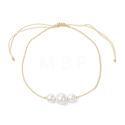 Round Shell Pearl Beaded Necklace & Bracelet & Dangle Earring Sets SJEW-JS01337-1