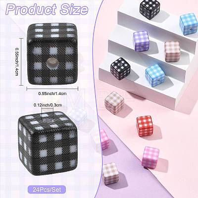 24Pcs 8 Colors Printed Opaque Acrylic Beads MACR-FS0002-47-1