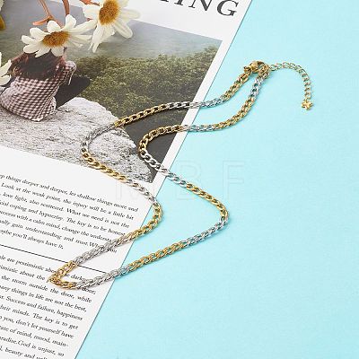Two Tone 304 Stainless Steel Curb Chain Necklaces X-NJEW-JN03541-1