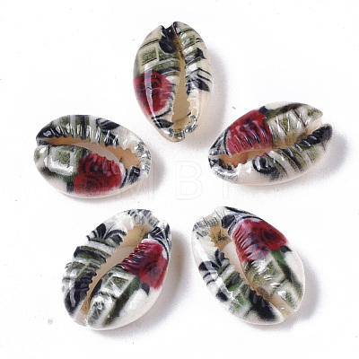 Printed Natural Cowrie Shell Beads X-SSHEL-R047-01-C10-1