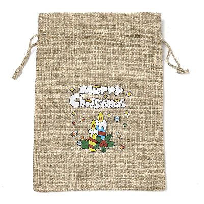 Christmas Printed Burlap Packing Pouches Drawstring Bags ABAG-Q053-02B-02-1