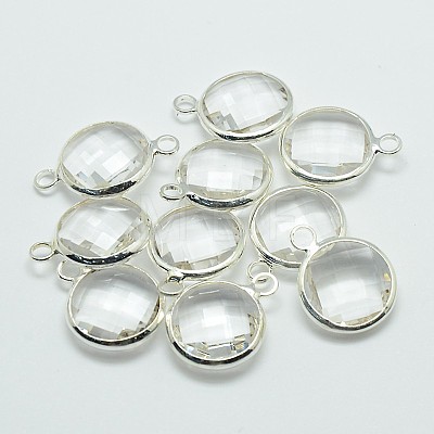 Silver Color Plated Brass Glass Pendants GLAA-J018B-S-1