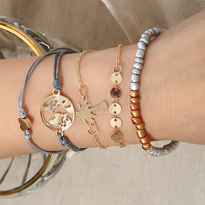 5Pcs 5 Styles Iron Alloy Link Bracelets Set for Women  JJ5494-1-1