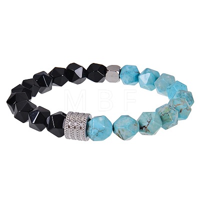 Synthetic Turquoise & Obsidian Beaded Stretch Bracelets for Men LN1122-4-1