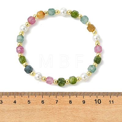 Nautral Tourmaline & Shell Pearl & Non-magnetic Synthetic Hematite Beads Stretch Bracelets for Women BJEW-JB13893-1