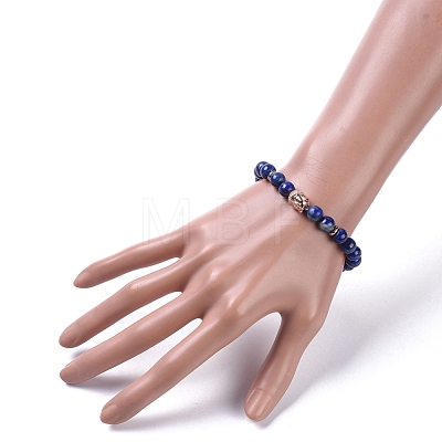 Buddha Natural Lapis Lazuli(Dyed) Beads Stretch Bracelets BJEW-JB04977-02-1