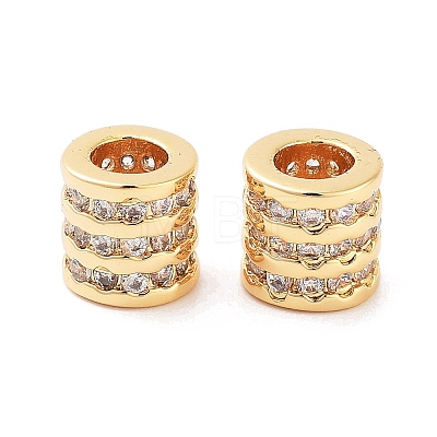 Column Brass Micro Pave Clear Cubic Zirconia Beads KK-S394-05B-1