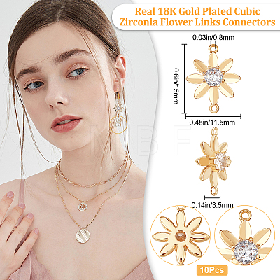 Brass Clear Cubic Zirconia Connector Charms KK-BBC0002-18-1